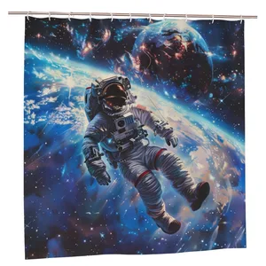 Orval Astronaut Floating in Space Polyester Fabric Waterproof Shower Curtain