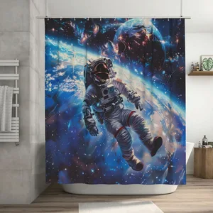 Orval Astronaut Floating in Space Polyester Fabric Waterproof Shower Curtain