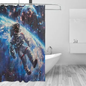 Orval Astronaut Floating in Space Polyester Fabric Waterproof Shower Curtain