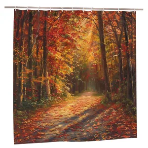 Orval Autumn Forest Pathway Polyester Fabric Waterproof Shower Curtain