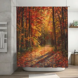 Orval Autumn Forest Pathway Polyester Fabric Waterproof Shower Curtain