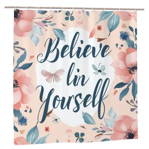 Orval Believe in Yourself with Floral Background Polyester Fabric Waterproof Shower Curtain