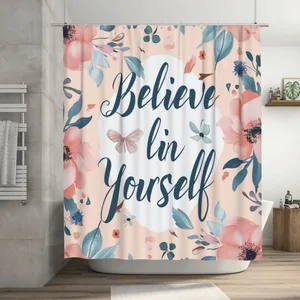 Orval Believe in Yourself with Floral Background Polyester Fabric Waterproof Shower Curtain