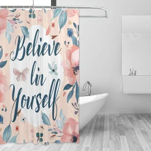 Orval Believe in Yourself with Floral Background Polyester Fabric Waterproof Shower Curtain