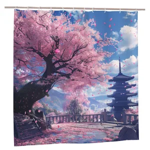 Orval Cherry Blossom Tree in Spring Polyester Fabric Waterproof Shower Curtain