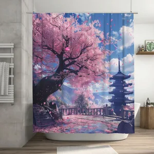 Orval Cherry Blossom Tree in Spring Polyester Fabric Waterproof Shower Curtain