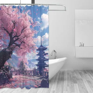 Orval Cherry Blossom Tree in Spring Polyester Fabric Waterproof Shower Curtain