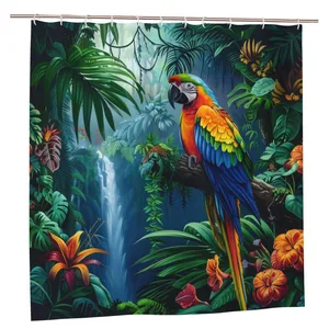 Orval Colorful Parrot in Rainforest Polyester Fabric Waterproof Shower Curtain