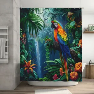 Orval Colorful Parrot in Rainforest Polyester Fabric Waterproof Shower Curtain