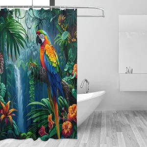 Orval Colorful Parrot in Rainforest Polyester Fabric Waterproof Shower Curtain