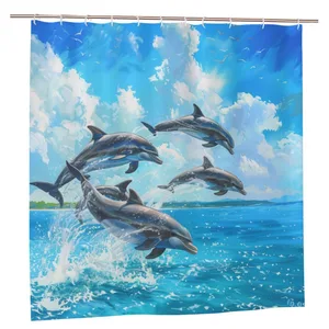 Orval Dolphins Jumping in Ocean Polyester Fabric Waterproof Shower Curtain