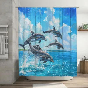 Orval Dolphins Jumping in Ocean Polyester Fabric Waterproof Shower Curtain