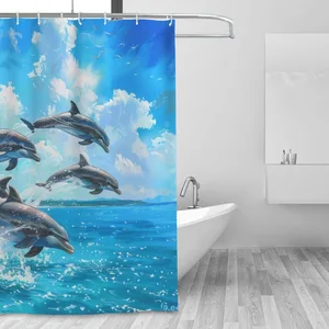 Orval Dolphins Jumping in Ocean Polyester Fabric Waterproof Shower Curtain