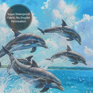 Orval Dolphins Jumping in Ocean Polyester Fabric Waterproof Shower Curtain