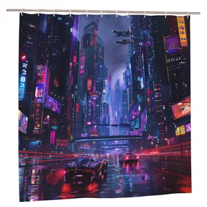 Orval Futuristic Cityscape Polyester Fabric Waterproof Shower Curtain