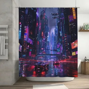 Orval Futuristic Cityscape Polyester Fabric Waterproof Shower Curtain