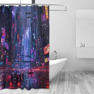 Orval Futuristic Cityscape Polyester Fabric Waterproof Shower Curtain