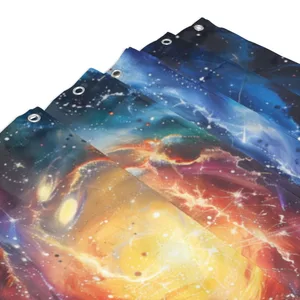 Orval Galaxy with Stars and Planets Polyester Fabric Waterproof Shower Curtain