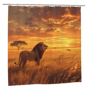 Orval Lion in the Savannah Polyester Fabric Waterproof Shower Curtain