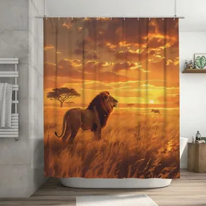 Orval Lion in the Savannah Polyester Fabric Waterproof Shower Curtain