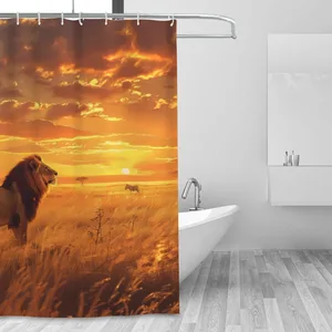 Orval Lion in the Savannah Polyester Fabric Waterproof Shower Curtain