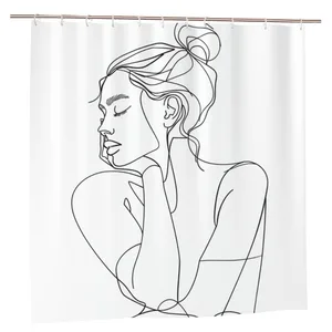 Orval Minimalist Line Art Polyester Fabric Waterproof Shower Curtain