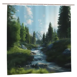 Orval Mountain and Forest Adventure Polyester Fabric Waterproof Shower Curtain