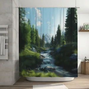 Orval Mountain and Forest Adventure Polyester Fabric Waterproof Shower Curtain