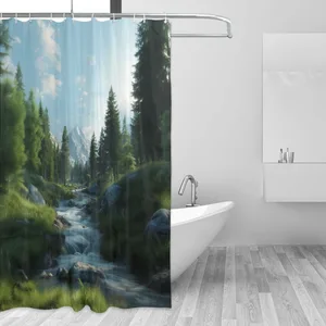 Orval Mountain and Forest Adventure Polyester Fabric Waterproof Shower Curtain