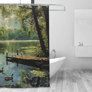 Orval Serene Lake with Ducks Polyester Fabric Waterproof Shower Curtain