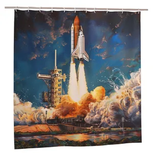 Orval Space Shuttle Launch Polyester Fabric Waterproof Shower Curtain