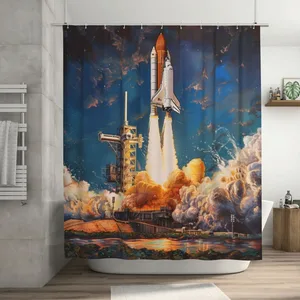 Orval Space Shuttle Launch Polyester Fabric Waterproof Shower Curtain