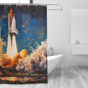 Orval Space Shuttle Launch Polyester Fabric Waterproof Shower Curtain