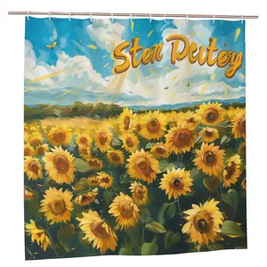 Orval Stay Positive with Sunflower Field Polyester Fabric Waterproof Shower Curtain