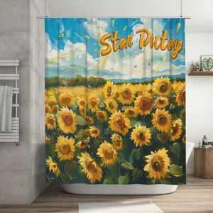 Orval Stay Positive with Sunflower Field Polyester Fabric Waterproof Shower Curtain