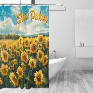 Orval Stay Positive with Sunflower Field Polyester Fabric Waterproof Shower Curtain