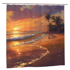 Orval Sunset Beach Landscape Polyester Fabric Waterproof Shower Curtain