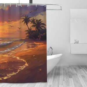 Orval Sunset Beach Landscape Polyester Fabric Waterproof Shower Curtain