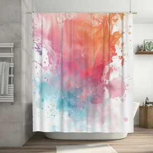 Orval Watercolor Splashes Polyester Fabric Waterproof Shower Curtain