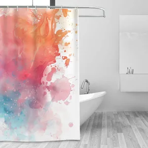 Orval Watercolor Splashes Polyester Fabric Waterproof Shower Curtain